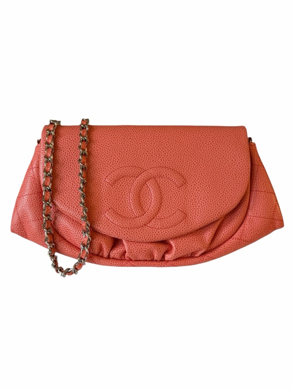Chanel Half Moon Wallet on Chain Crossbody Orange Leather Silver Hardware